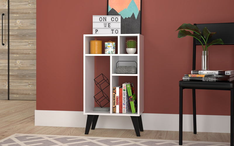 Manhattan Comfort Warren Low Bookcase with 5 Shelves - White & Black
