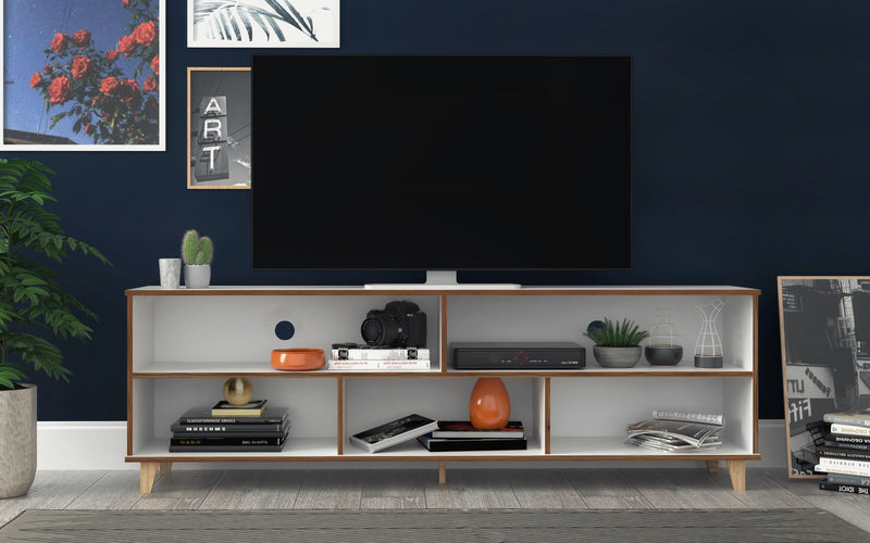 Manhattan Comfort Warren 70.87\" TV Stand with 5 Shelves - White & Oak
