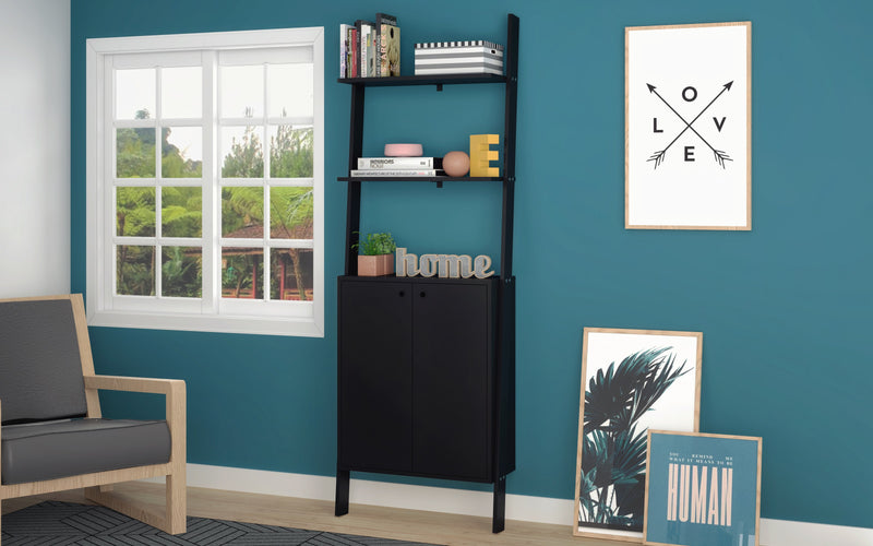 Manhattan Comfort Cooper Ladder Display Accent Cabinet with 2 Floating Shelves - Black