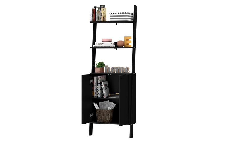 Manhattan Comfort Cooper Ladder Display Accent Cabinet with 2 Floating Shelves - Black