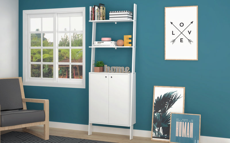 Manhattan Comfort Cooper Ladder Display Accent Cabinet with 2 Floating Shelves - White