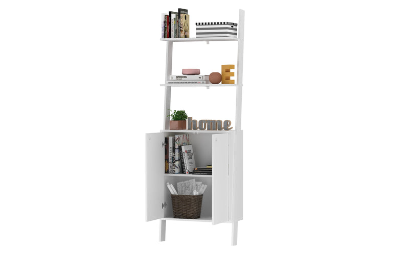 Manhattan Comfort Cooper Ladder Display Accent Cabinet with 2 Floating Shelves - White