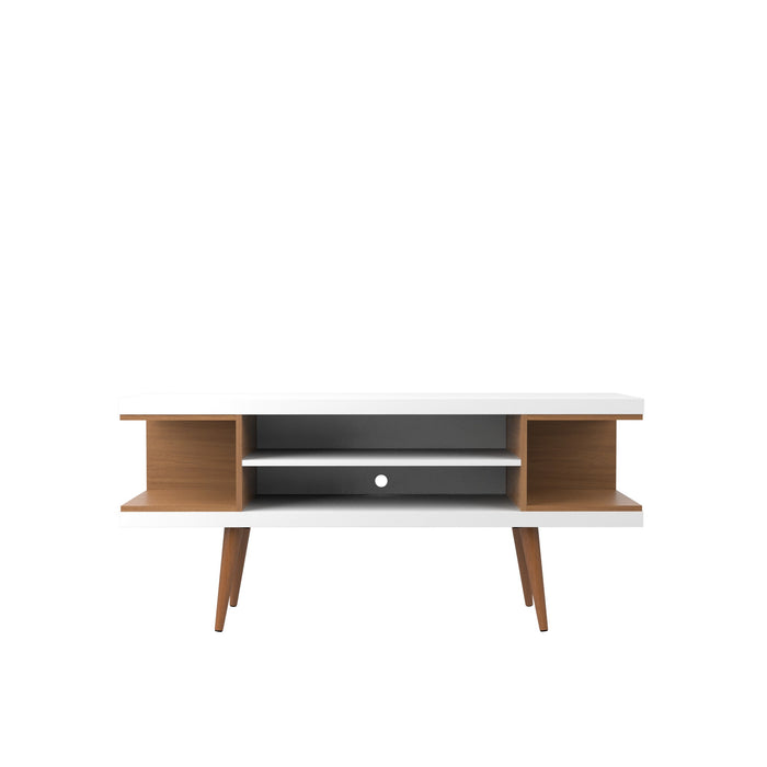 Manhattan Comfort Utopia 53.14\" TV Stand with Splayed Wooden Legs & 4 Shelves - White Gloss & Maple Cream