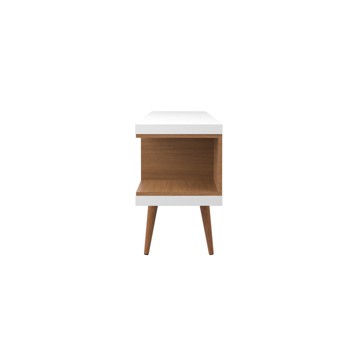 Manhattan Comfort Utopia 53.14\" TV Stand with Splayed Wooden Legs & 4 Shelves - White Gloss & Maple Cream
