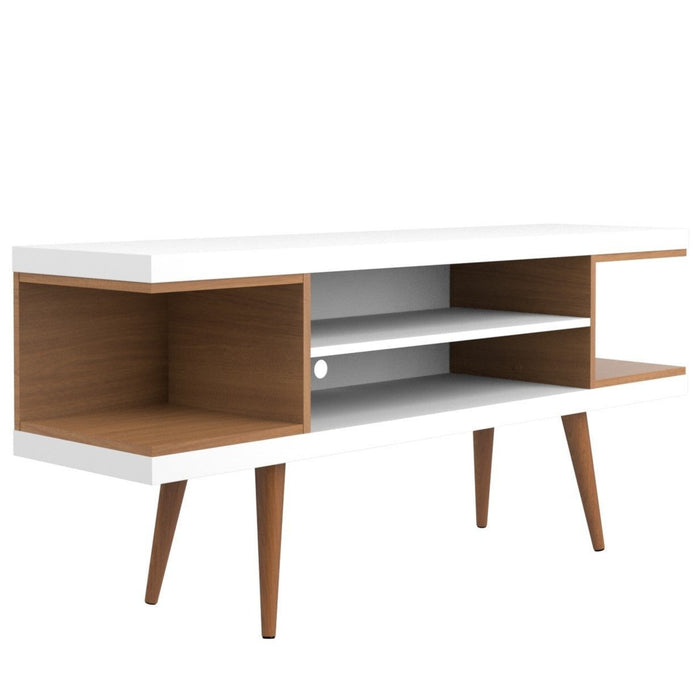 Manhattan Comfort Utopia 53.14\" TV Stand with Splayed Wooden Legs & 4 Shelves - White Gloss & Maple Cream