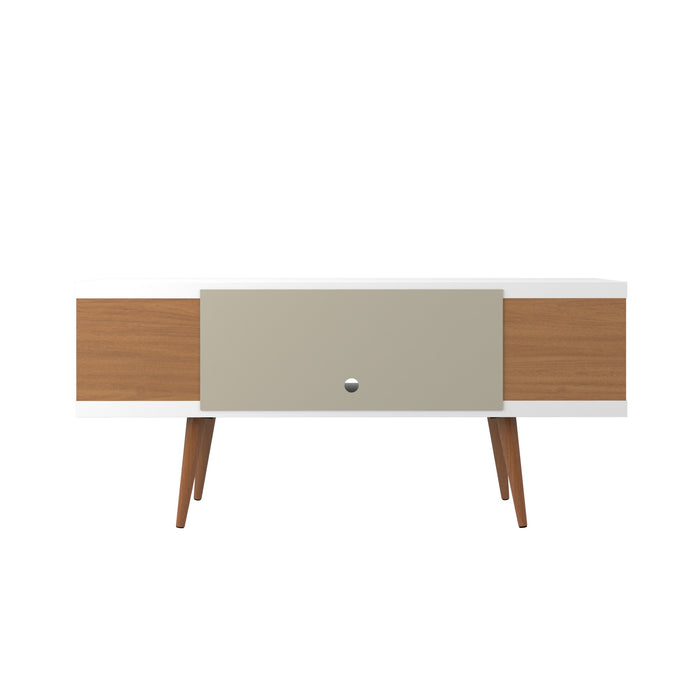 Manhattan Comfort Utopia 53.14\" TV Stand with Splayed Wooden Legs & 4 Shelves - White Gloss & Maple Cream