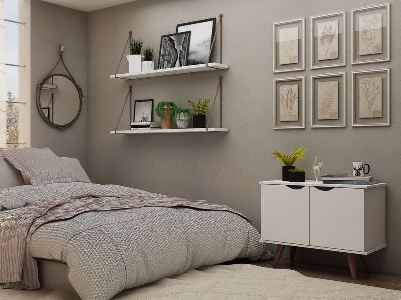 Manhattan Comfort Hampton 2-Shelf Accent Cabinet with Solid Wood Legs - White