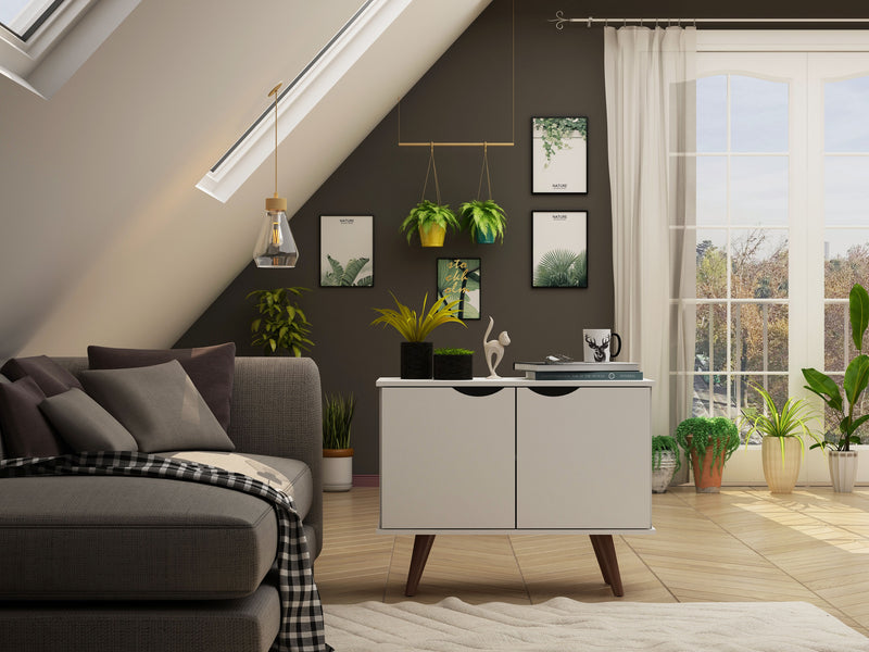 Manhattan Comfort Hampton 2-Shelf Accent Cabinet with Solid Wood Legs - White