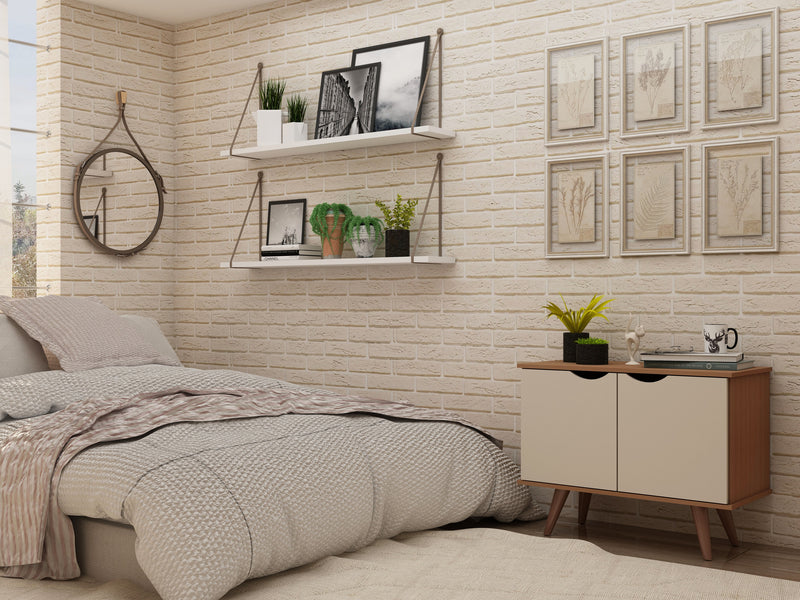 Manhattan Comfort Hampton 2-Shelf Accent Cabinet with Solid Wood Legs - Off White & Maple Cream
