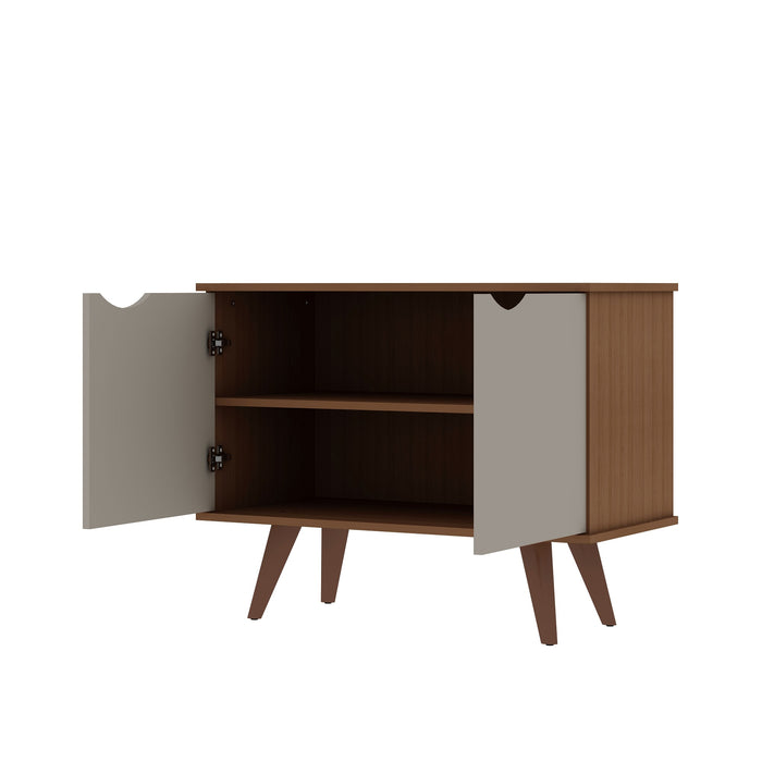 Manhattan Comfort Hampton 2-Shelf Accent Cabinet with Solid Wood Legs - Off White & Maple Cream