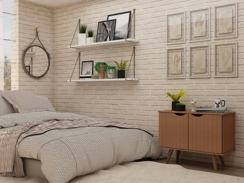 Manhattan Comfort Hampton 2-Shelf Accent Cabinet with Solid Wood Legs - Maple Cream