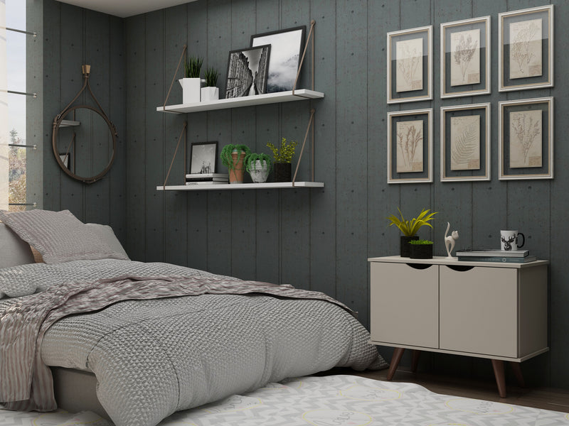 Manhattan Comfort Hampton 2-Shelf Accent Cabinet with Solid Wood Legs - Off White