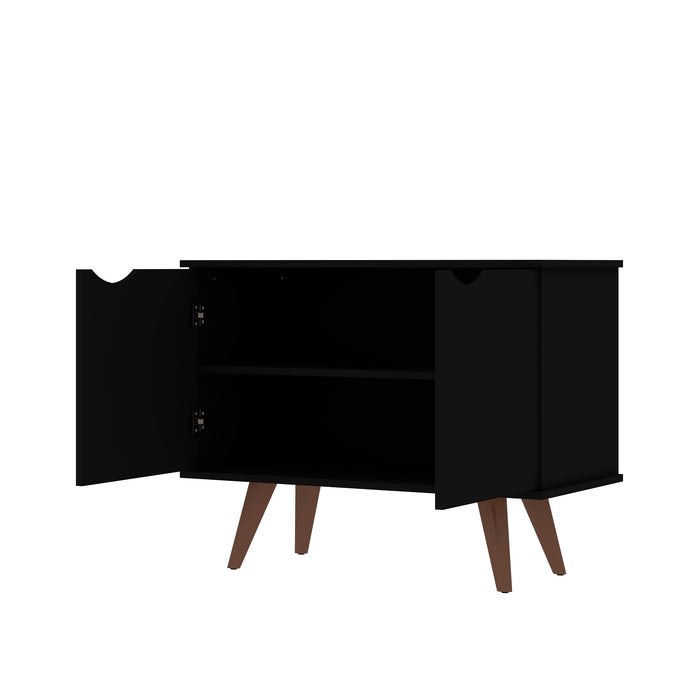 Manhattan Comfort Hampton 2-Shelf Accent Cabinet with Solid Wood Legs - Black