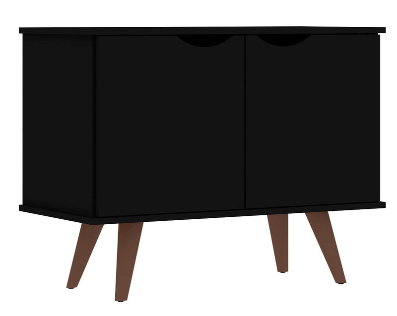 Manhattan Comfort Hampton 2-Shelf Accent Cabinet with Solid Wood Legs - Black