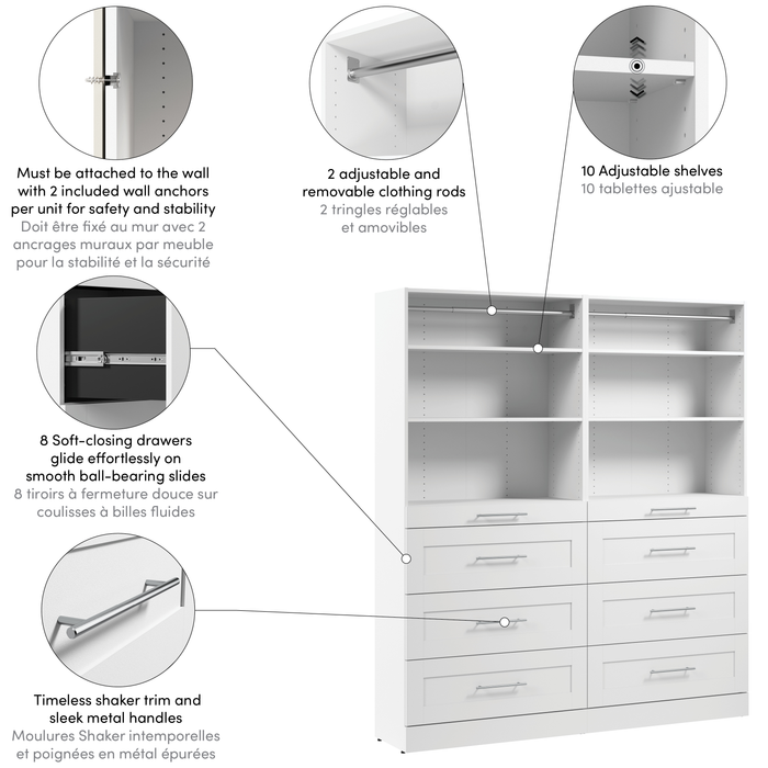 Bestar Florence 71\" Modular Reach-In/Walk-In Closet System with Storage - White