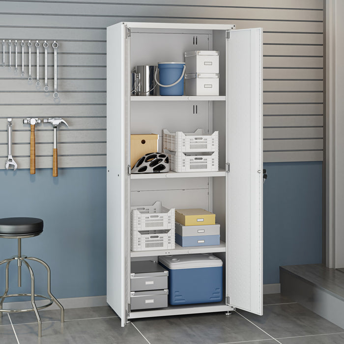 Manhattan Comfort Fortress Textured Metal 75.4\" Garage Cabinet with 4 Adjustable Shelves - White