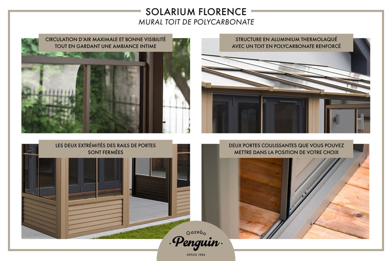 Gazebo Penguin Florence - Wall Mounted Solarium 8x12 Polycarbonate Roof