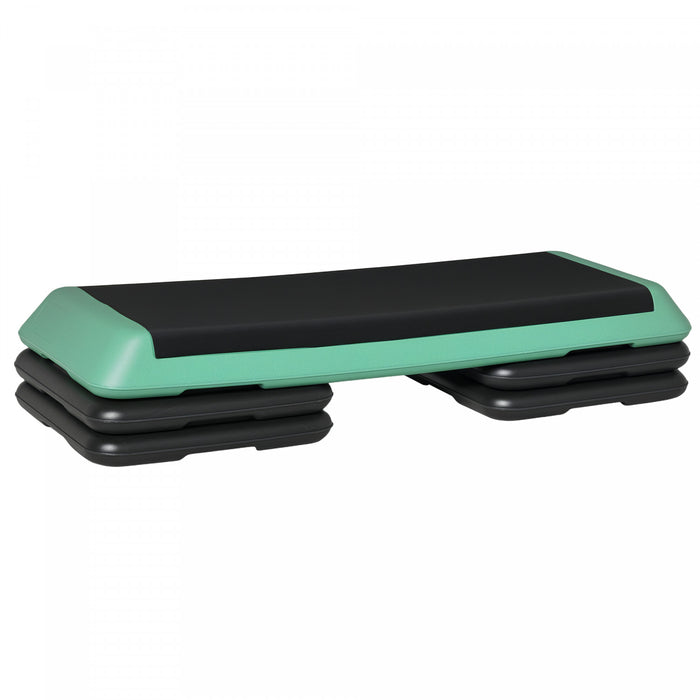 Soozier 43\" Adjustable Aerobic Platform Stepper 3 Level with Risers 4” 6” 8” Cardio Fitness Trainer Workout Step Home Gym Exercise, Black Green