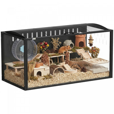 PawHut 41.3" Hamster Cage, Large Hamster Habitats Steel Frame Chewproof, 0.53m² Transparent Small Animal Cage, Deep Bedding Space for Pets Enrichment, Openable Top, for Rats Syrian