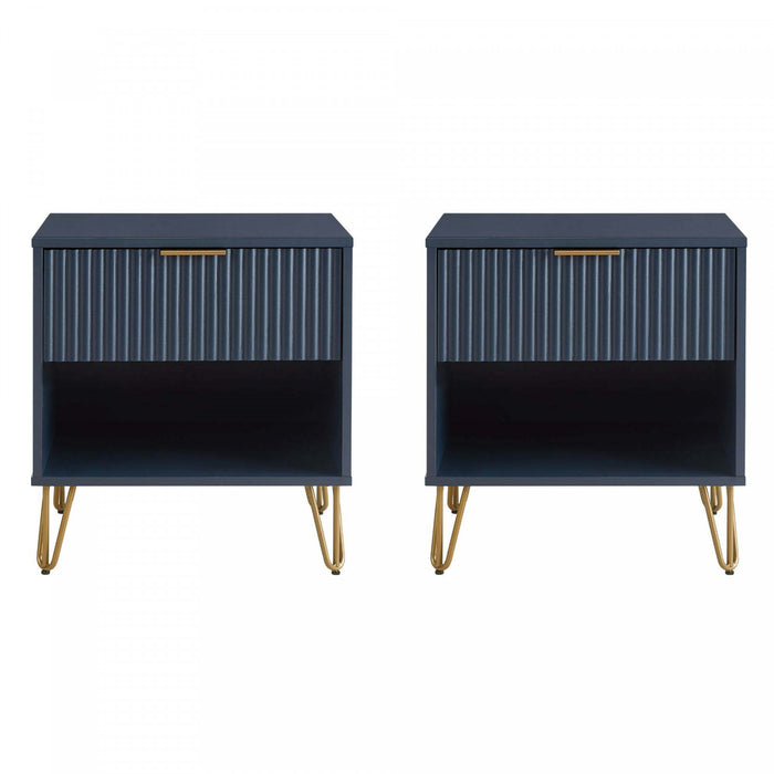 Dumbo Modern 20\" Fluted Nightstand in Midnight Blue (1-Drawer) - Set of 2