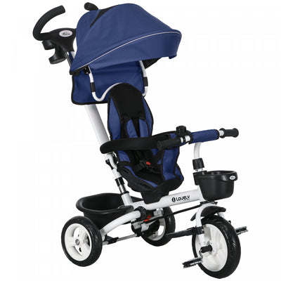 Qaba Toddler Tricycle, 6 In 1 Stroller Bike With Parent Push Handle, Canopy, Storage Baskets, Cuphol|Qaba Tricycle Pour Tout-petits, Velo Poussette Avec Poignee De Poussee Parentale, Paniers De Rangeme