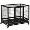 Pawhut Heavy Duty Dog Crate Cage For Large Medium Dogs With Two Doors, Lockable Wheels Tray, 36