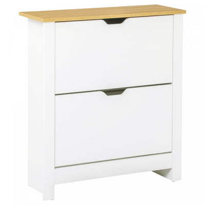 HOMCOM Narrow Shoe Cabinet for Entryway w/ 2 Flip Drawers Adjustable Shelf