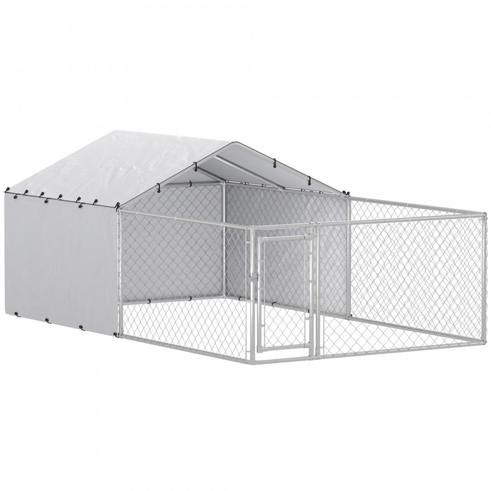Pawhut Outdoor Dog Kennel With Waterproof & Uv-resistant Cover, Dog Run With Secure Lock For Small Medium Large Dogs, 13.1' X 7.5' X 4.9'