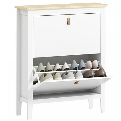 HOMCOM Shoe Cabinet with 2 Flip Drawers, Narrow Shoe Storage Cabinet, White