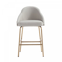Gracie Modern Metal Upholstered Counter Stool in Stone Gray and Gold Bar Stool 