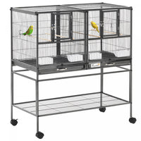 Pawhut 40 Inch Large Double Rolling Metal Bird Cage Bird House With Removable Metal Tray, Storage Sh