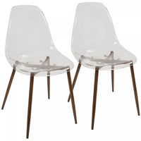 LumiSource Clara Walnut Clear Mid-Century Modern Dining Accent Chair - Set of 2