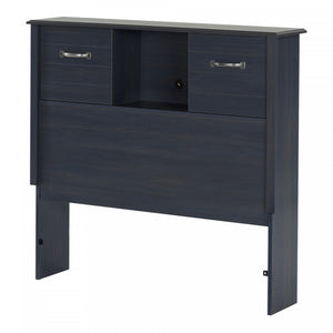 Ulysses Bookcase Headboard With Storage And Sliding Doors - Blueberry 