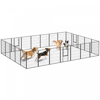 PawHut Dog Playpen, 31.5" W Heavy-Duty Metal Puppy Play Pen, Pet Exercise Fences for Outside and Indoor, DIY Design with Door for Multiple Dogs, 24 Panels, 39" H