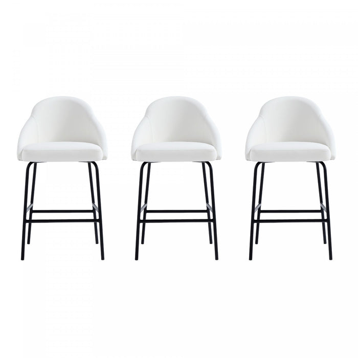 Gracie Modern Metal Upholstered Counter Stool in White and Black - Set of 3