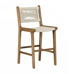 Agave Woven Rope & Teak Wood Counter Stool - Cream & Natural