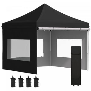 Outsunny 10' X 10' Pop Up Gazebo, Instant Canopy Tent Sun Shelter With Sidewalls, Wheeled Carry Bag And 4 Sand Bags, For Outdoor, Garden, Patio