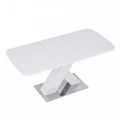 Liam Modern Rectangle Stretchable Dining Table with X-Shape Legs and Metal Base,White | Liam Table a manger rectangulaire moderne extensible avec pieds en X et base en metal, blanc
