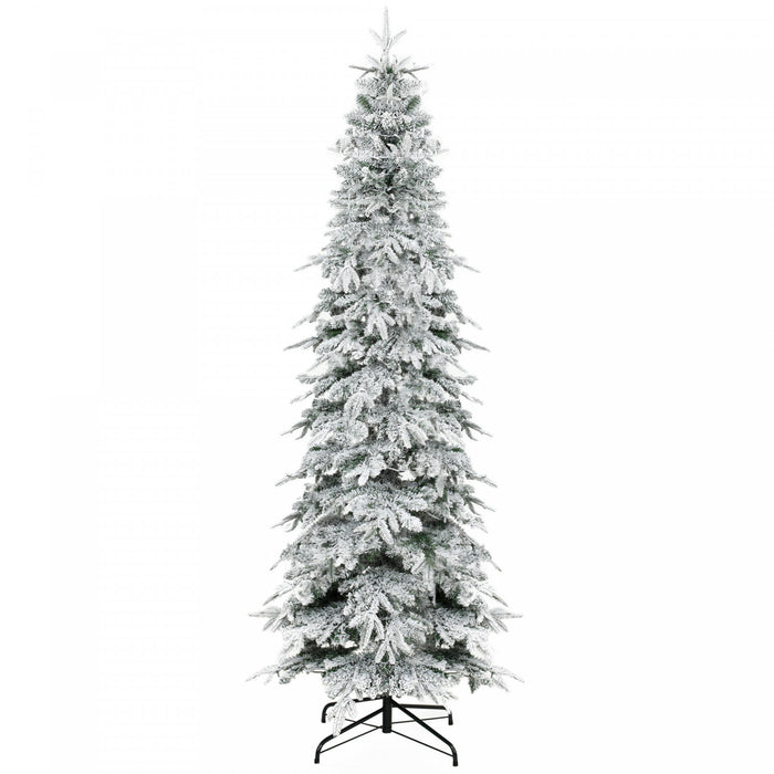 HOMCOM 7ft Prelit Flocked Christmas Tree, Downswept Hinged Xmas Tree
