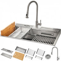 MultiSINK 33 in. Dual Mounted 3-Level Workstation Kitchen Sink, Faucet, Glass Rinser,Stainless Steel- D-WP30 Laundry Combo 