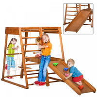 Qaba 6-in-1 Kids Indoor Playground Jungle Gym With Slide, Climbing Wall, Rope Climber, Monkey Bars, 