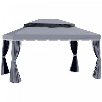 Outsunny 13' X 10' Patio Gazebo, Double roof Outdoor Gazebo Canopy Shelter With Netting & Curtains, |Outsunny 13' X 10' Tonnelle De Terrasse Exterieure Avec Double Toit En Polyester, Parois Laterales E