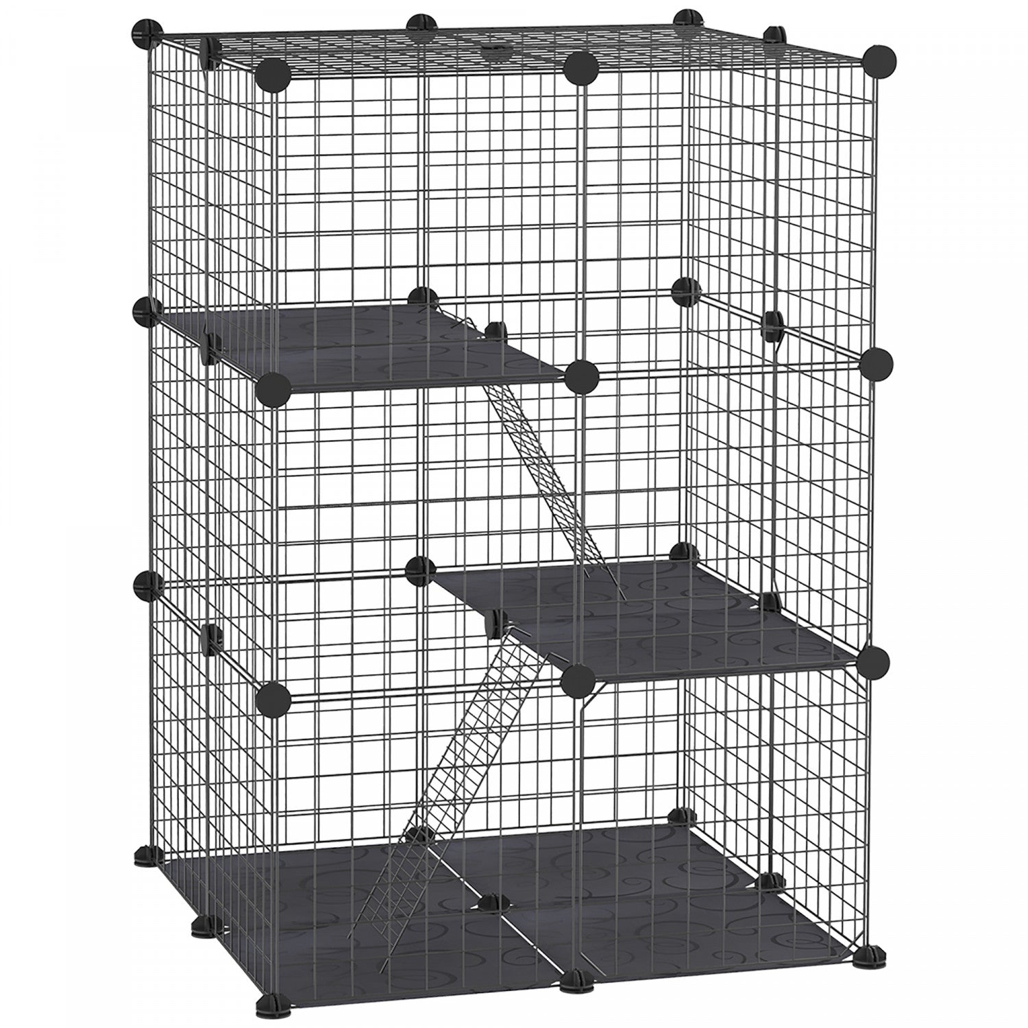 Pawhut 13.75 in x 13.75 in 3 Tier Black Metal Indoor Playpen D51 216