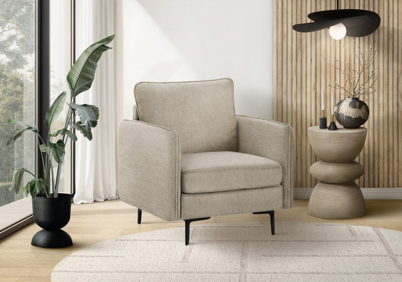 Upholstered Accent Chair, 32\" Wide, Beige Fabric, Black Metal Legs Accent Chair