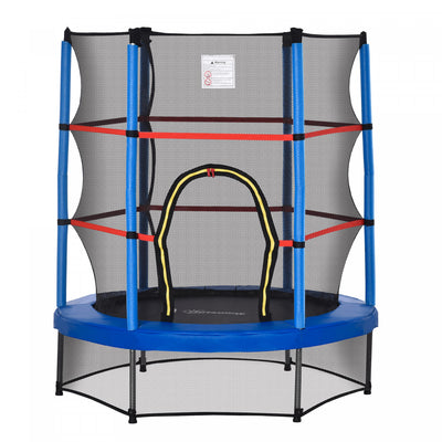 Outsunny Φ55" Kids Trampoline With Enclosure Net Steel Frame Indoor Round Bouncer Rebounder Age 3 To|Outsunny Trampoline Φ55" Pour Enfants Avec Filet De Protection, Cadre En Acier, Interieur Rond, Rebo