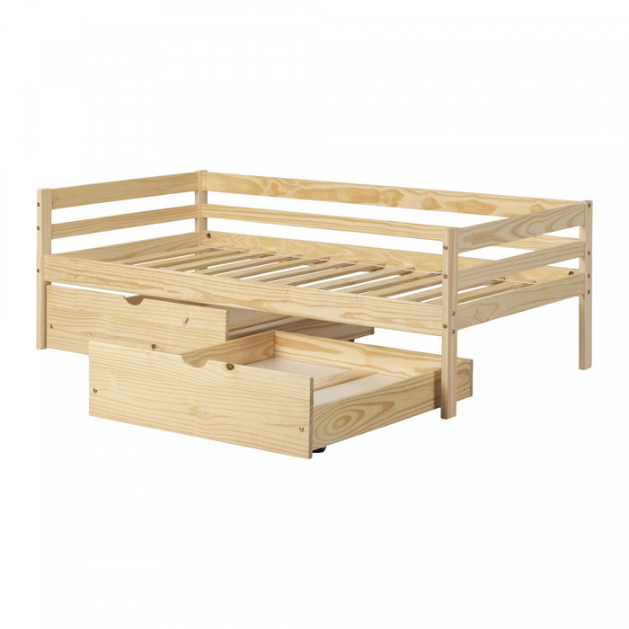 Sweedi Twin Bed With Storage Drawers - Natural Wood 