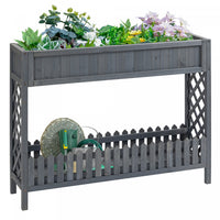 Outsunny Wooden Raised Garden Bed Free Standing Elevated Planter Box With Storage Shelf For Flowers,