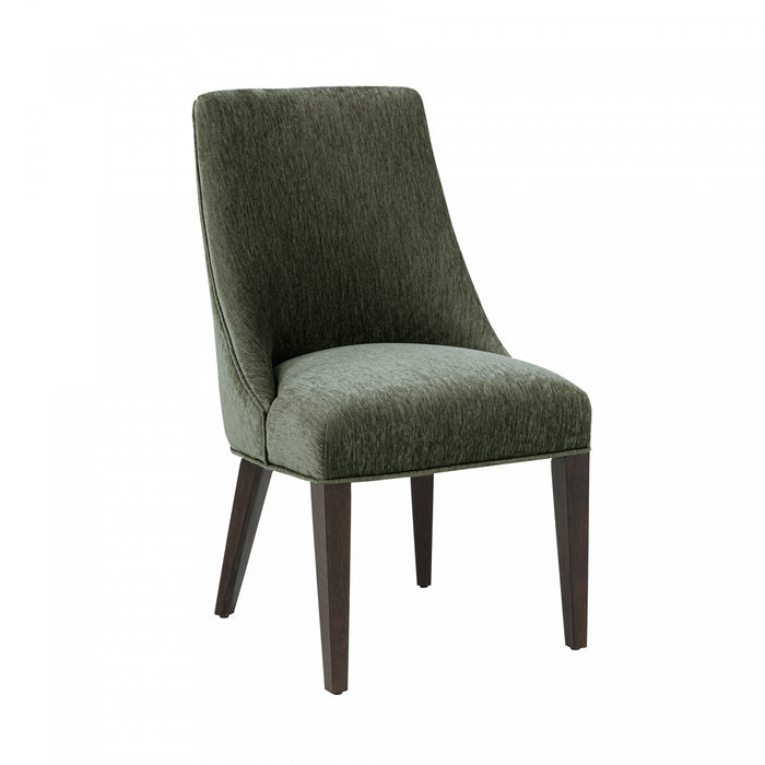Beever Modern Chenille Wood Dining Chair in Forest Green - Set of 2