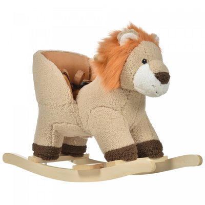 Qaba Baby Rocking Horse Lion Design Plush Stuffed Rocking Chair, Wooden Rocking Horse With Sound, Se|Qaba Bebe Cheval A Bascule Lion Design Chaise A Bascule En Peluche, Cheval A Bascule En Bois Avec So