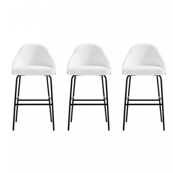 Gracie Modern Metal Upholstered Barstool in White and Black - Set of 3